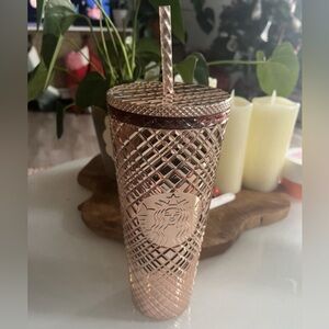 Starbucks Tumbler 2023 Winter Holiday Jeweled 24oz Cold Cup Rose Gold Studded